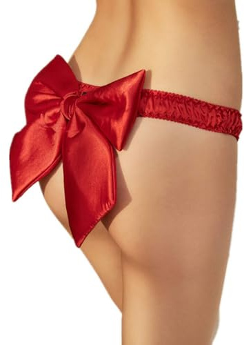 ROSVAJFY Sexy satén gran lazo, braga de mujer dulce rojo lencería sexy con gran lazo removible para mujer perizoma lencería seductora para San Valentín luna de miel,