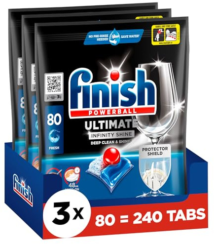Finish Ultimate Infinity Shine Tablettes pour lave-vaisselle – Tablettes pour lave-vaisselle pour nettoyage en profondeur, dégraissant et brillance avec bouclier de protection – 240 capsules Finish (3