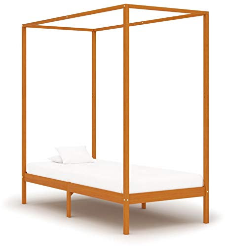 CIADAZ Massiv furu honungsbrun himmelssäng 90 x 200 cm, stor sängram, vuxensäng