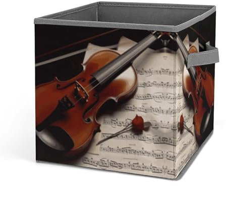 LKHDS Cubes Storage Box Violin Sheet Music Foldable Clothes Storage Organizer with Handle Storage Bins for Cabinet And Shelf Closet Organization