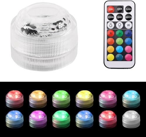 Begonia 12 pezzi luce subacquea, mini luce LED con telecomando, luci multicolori RGB per piscina a LED, impermeabili, luci a LED, illuminazione subacquea, LED subacquea, LED per stagno, acquario