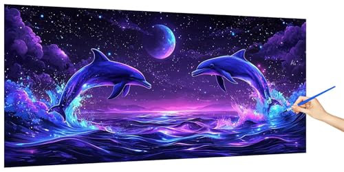 Pintar por Numeros Adultos DelfíN, Pintar por Numeros Niños Cielo Estrellado Kit, Cuadros Paint by Numbers Colorear Manualidades Adultos Kit, DIY Pigmento Acrílico óleo Lienzos Sin Marco 40x20cm V-1