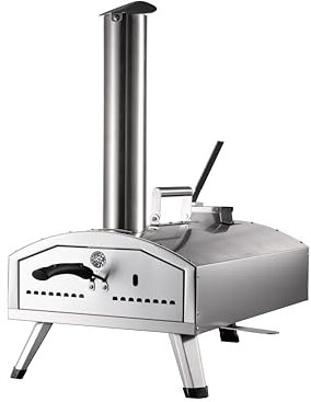 Gas Duel Fuel - Pizza Oven Outdoor 12 Inch Wood Pellet and Gas 2 in 1 -Portable Wood Fired Pizza Oven with Paddle and Cover in Black, BBQ Oven & Smoker, Stainless Steel Foldable Legs