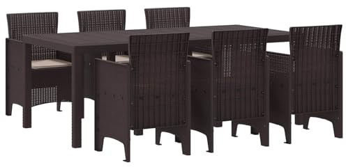 vidaXL Conjunto de Comedor de Jardín 7 pcs Marrón Polipropileno, Conjunto de Comedor al Aire Libre, Muebles Modernos, Patio Resistente, Reuniones en Terraza
