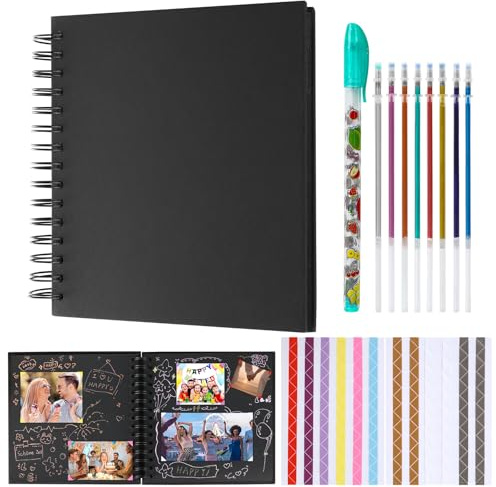 Fotoalbum zum Selbstgestalten, 20,5 x 20,5cm DIY Scrapbook,60 Seiten Fotobuch zum Einkleben,mit 204 Fotoecken Selbstklebend und 8 Glitzer Gelstifte,DIY Spiralalbum für Jahrestag Geburtstags Hochzeit