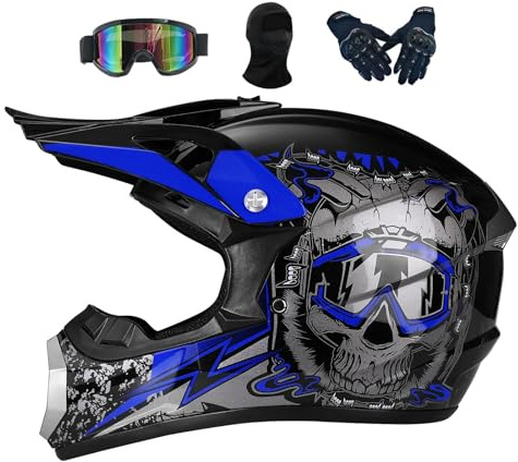 Casque Moto Cross Enfant, Motocross Cycliste pour Garçon Et Fille 6-15 Ans, Homme VTT Integral, Femme pour Enfants, Scooter De Ski(Blue,XS(50-51CM))