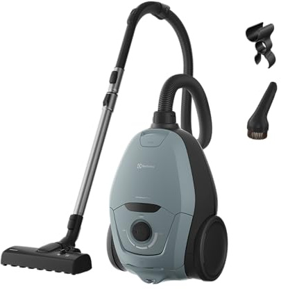 Electrolux Golvdammsugare Ultra Silencer Plus EUSP-2MB4B, Tyst dammsugare med påse 64 dB, AllFloor Auto-munstycke för alla golv, HEPA E12-filter, 12 m räckvidd, Misty Blue