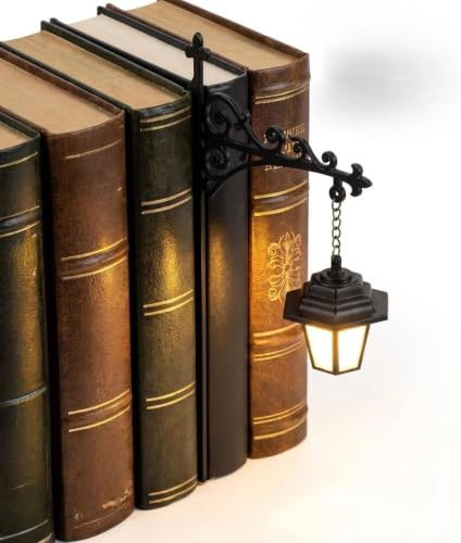 Lanterna per Biblioteca - Illuminazione Decorativa per Scaffali, Mini Lampada da Strada Vintage per Angolo di Lettura, Luci per Scaffali da Lettura per Amanti dei Libri, Lampada da Appendere in Legno