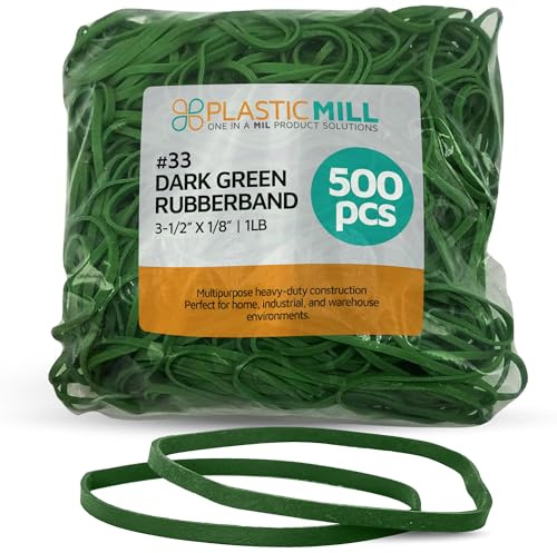 PlasticMill #33 Rubber Bands, Office Supplies, Dark Green, 1LB 500-Pack