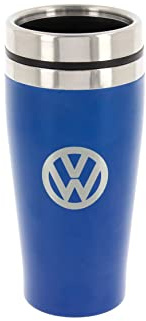 BRISA VW Collection – Volkswagen isolerad termosmugg i rostfritt stål i original VW-design (dubbelväggig/450 ml/blå) | Volkswagen Tumbler resemugg termoskopp, camping gåva integrerad reglage rostfri pulverlackerad 450 ml, blå