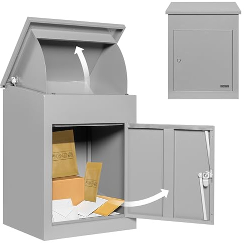 Durabox Steel Delivery Box with Lock for Secure Receiving Small Packages, Parcel, Mail and Other Items Fully Assembled Drop Box (Dark Grey)
