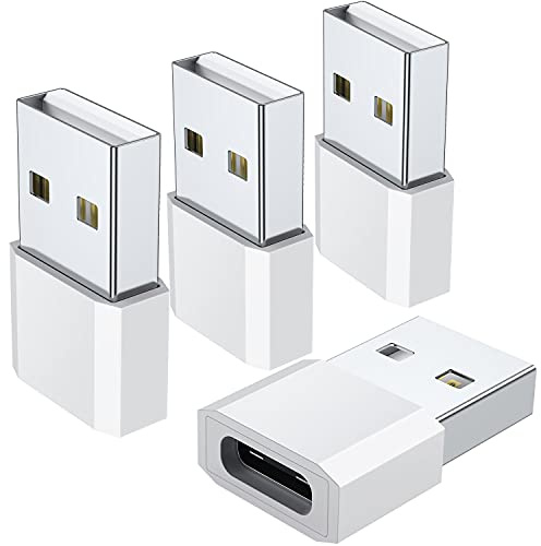 USB C Female to USB Male Adapter (4-Pack), Type C Charging Cord Connect USB A Charger for iPhone 17 16 15 14 13 12 11 Pro Max, iPad Air 5 Mini 6, Samsung Galaxy S25 S24 S23 S22 Ultra,Google Pixel 9 8