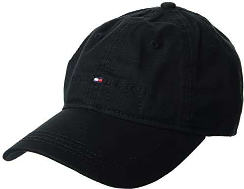 Tommy Hilfiger Men's Logo Dad Baseball Cap Hat, Th Deep Black T, One Size US