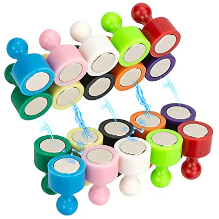 20 pz Magneti Colorati, Magneti Frigo Forti, Puntine Magnetiche, Magneti Conici, Magneti Lavagna Multiuso 12 x 20 mm per Casa, Scuola, Ufficio (10 Colori)