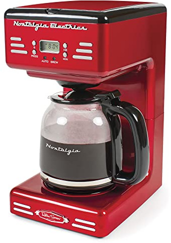 Nostalgia Retro 12-Cup Programmable Coffee Maker With LED Display, Automatic Shut-Off & Keep Warm, Pause-And-Serve Function, Red