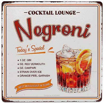 Póster de cóctel de metal vintage, con recetas de cóctel Negroni, decoración de bar, accesorios para colgar, manualidades, hogar, cocina, pub, hombre, cueva, decoración de pared, 8 x 8 pulgadas