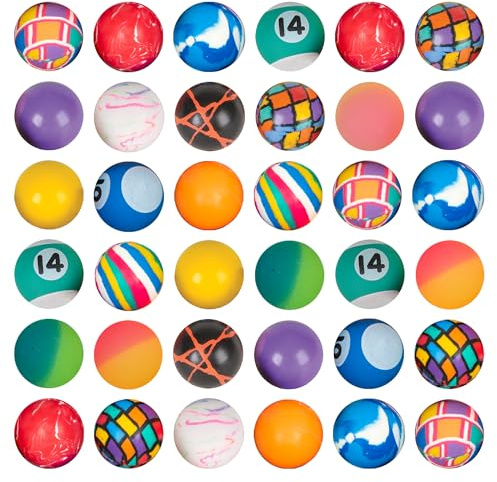 Bedwina Bouncy Balls in Bulk - (1inch/27mm) Hi Bounce Ball Variety Assortment Mix, Colorful and Small Rubber Bouncing Balls for Kids, Pack of 36