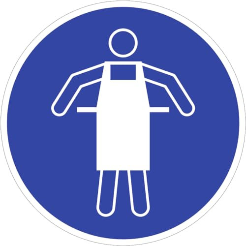Dreifke® Kunststoff-Schild Schutzschürze benutzen, Ø20cm, 1 Stück, Gebotszeichen (M026) gem. ISO 7010