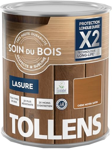 Tollens - Lasure - Ultra Résistante - Adhérence Renforcée - Protège et Décore - Protection Anti-UV - Technologie LONG-LIFE - Satin - Chêne Moyen - 5 L