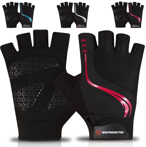 WESTWOOD FOX Gants de Cyclisme pour Hommes et Femmes, Gants de vélo de Montagne à Demi-Doigts Respirants avec Paume rembourrée antidérapante et amortissante, Gants de vélo de Route MTB (Rouge, XL)
