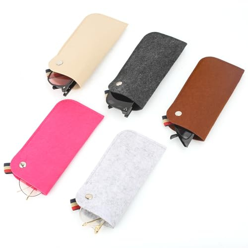 WYTNB Lot de 5 Étui à lunettes en Feutre, Multicolore Housse de Protection pour Lunettes, 18.5x9CM Etui Lunettes Souple, Pochettes Légères pour Lunettes Pour Homme Et Femme