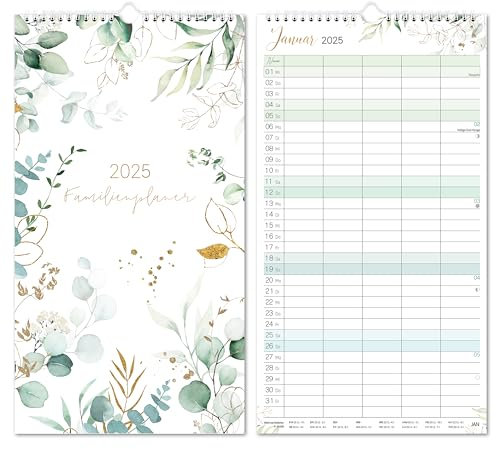Calendrier familial 2025 – Planning familial 2025 – 5 colonnes, calendrier mural 2025 de janvier 2025 à décembre 2025, 43,4 x 23,5 cm, feuilles