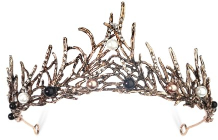 Diadema di cristallo per ragazze, corona in Strass, nero e oro, corona di capelli vintage con perle di Halloween,Accessori per capelli fatti a mano per donne e ragazze