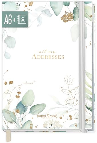 paper&you® Adressbuch A6+ mit Register A-Z und 120 g/m² Premium-Papier Blattgold Buch für Kontakte, Geburtstage & Passwörter - nachhaltig & klimafreundlich