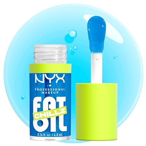 NYX Professional Makeup Gloss Labbra, Effetto Ghiaccio, Fino a 12H di Idratazione, Con Maxi Applicatore, Con Oli di Squalano, Lampone e Camemoro, Fat Oil Chillz, Tonalità Polar Peppermint, 4,8 ml
