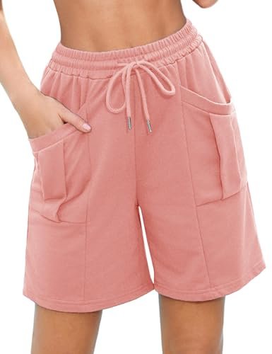 Aottori shorts damer sommar korta byxor lös med fickor och dragsko, En rosa, M