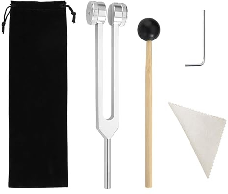 DIYCUT Stimmgabel 128 hz, 21,5 cm Stimmgabel Set, Verstellbare Aluminiumlegierung Stimmgabel, mit Holzklöpfel, Schraubenschlüssel und Reinigungstuch, für Yoga, Entspannung und Meditation