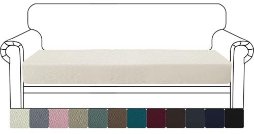YSTELLAA Copriseduta Divano Elasticizzato, Copricuscino Divano, Universale Coprisedile Per Divano, Sofa Copri Cuscino Divano, Copri Seduta Per Divano, Copricuscini Divano, 3 Posti, Bianco Crema