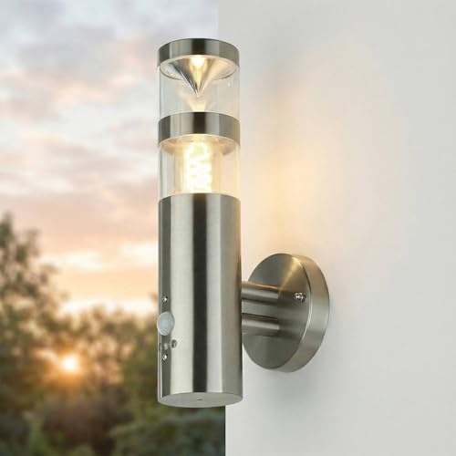 Vägglampa utomhus Rörelsesensor Rostfritt stål H: 33 cm IP44 med LED GU10 3000 K 350 lm Modern utomhusbelysning Vägg Ytterdörr Terrasslampa