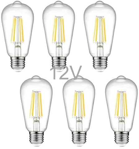 Bombillas LED Edison de baja tensión de 12 V, luz cálida de 6 W, casquillo estándar E26, equivalente a 60 W, bombilla CC para autocaravana, proyecto de panel solar, barco, jardinería de jardín, ecla