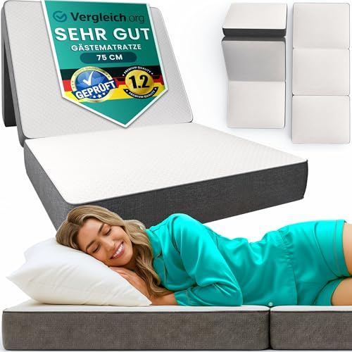 DYNMC you Plegable 75x195x14 cm - Cama Plegable para Invitados, Dureza Media H3 - Test Muy Bueno - para Suelo Infantil (Gris/Wlanco, Individual (75cm), 14.0, 14.0, Centímetros)