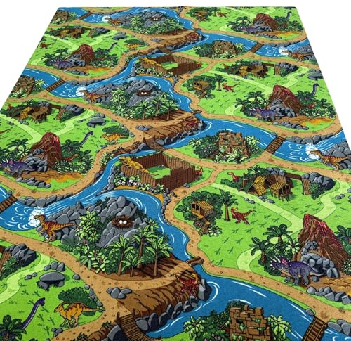 Alfombra de Juegos Infantil Dinosaurios | Tapete Educativo para Niños | Alfombra para Niños para Jugar | Lavable y Resistente - 100x150cm