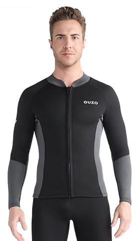 Gris,3XL,Parte Superior de Traje de Neopreno de 1,5 mm para Hombre, Chaqueta de Buceo térmica de Manga Larga con Cremallera Frontal, para Surf, natación, Snorkel, Kayak y Agua fría