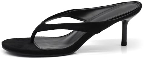 IF Sandali Donna Infradito con Tacco Sottile, Mules Eleganti Effetto Camoscio, Sandali Slip On con Tacco Medio Comodo, Scarpe da Cerimonia e Sera GH-823 nero N.40