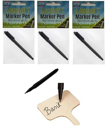 Shop4allsorts 3 x Plant Label Garden Marker Pens Fine Tip Waterproof Long Lasting Black Ink Outdoor Marker Pen…
