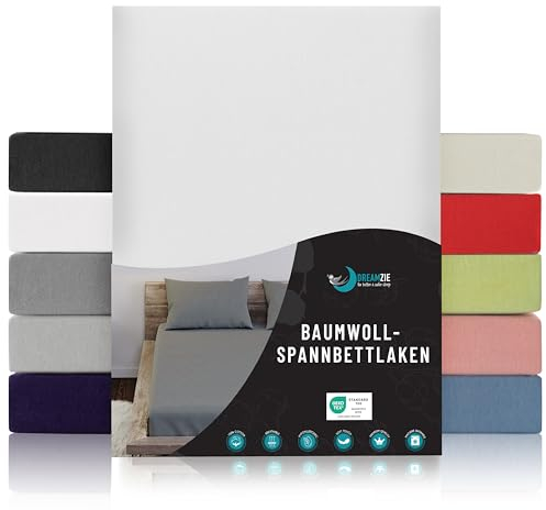Dreamzie - Spannbettlaken 180x200cm - Baumwolle Oeko Tex Zertifiziert - Weiß - 100% Jersey Spannbetttuch 180x200