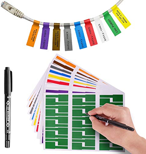 540 Colorful Cable Labels with Mark Pen, Cord Labels Can Write On, Self Adhesive Wire Labels Printable A4 Sheet for Laser Printer and Handwriting Cable Organize