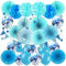 ZERODECO Party Dekoration Papier Pompoms, Aufhängen Fächer Dreieckige Wimpel und hängende Glitter Punkt Papier Girlande Dekorpapier (Blau)