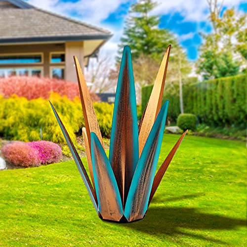 KODIBO Sculpture rustique de tequila, plantes d'agave en métal pour patio extérieur, décoration de jardin en métal agave peinte à la main, statue d'agave pour jardin, ornements extérieurs pour