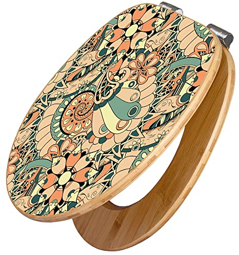 banjado Design WC Sitz Bambus Absenkautomatik 45,8x37,5cm / Toilettendeckel mit Absenkautomatik Holz/hochwertiger Bambus Klodeckel/WC-Sitz für gängigen Toiletten/Motiv Vintage Flower 3