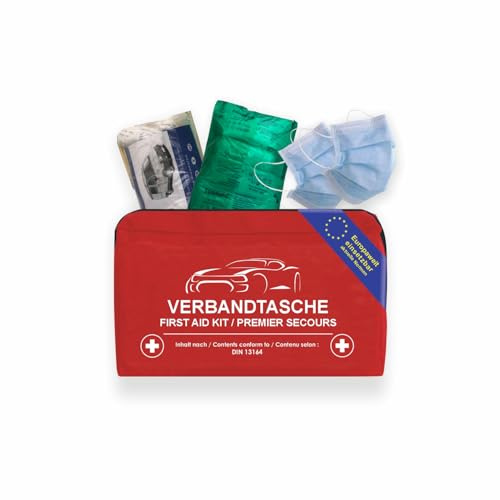 RAU KFZ-Verbandtasche rot - Inhalt: Erste Hilfe-Set nach DIN 13164 aktueller Stand - zertifiziert - für PKW- Motorrad- In- und Ausland