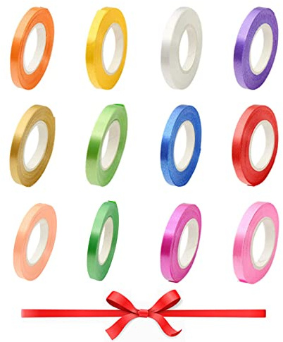jeufun 12Rolls Curling Ballon Ribbon, Balloon, 5mm Wide, Ribbons for Gift Wrapping, Christmas, Flower Wedding Valentine Party Decoration(12 Colors, 10m/Roll)