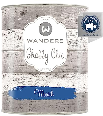 Wanders Shabby Chic Kreidefarbe 750 ml - Mosaik/Mittleres Blau - Küchenmöbellack und Möbelfarbe ohne Schleifen. Chalk Paint, für Holz & mehr. Hohe Deckkraft, schnell trocknend
