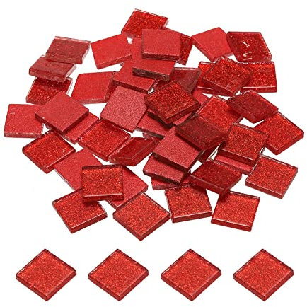 sourcing map Mosaïque Carrelage Tuile Tesselle, Verre Éclat Cristal Vrac Carré Paillettes Carreaux 2x2cm pour Maison Décoration, Artisanat, Pack de 50(200g, Rouge)
