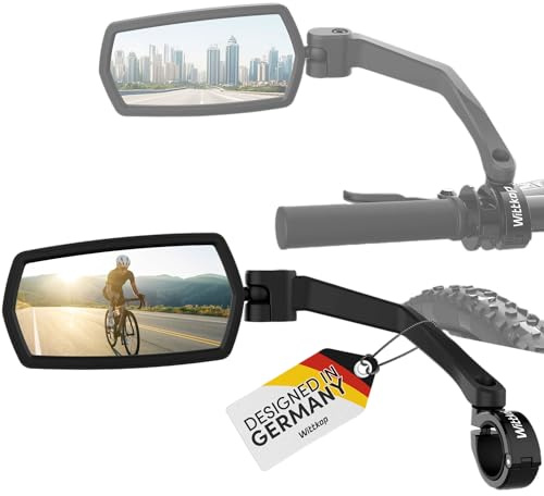 Wittkop Miroir vélo | Grand champ de vision HD | 360° pivotant & escamotable | Montage en haut & en bas | Incassable & Durable | Rétroviseur convexe pour vélo, e-bike | Gauche, guidon, ebike