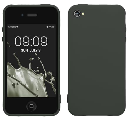 kwmobile Hülle kompatibel mit Apple iPhone 4 / 4S Hülle - weiches TPU Silikon Case - Cover geeignet für kabelloses Laden - Moosgrün